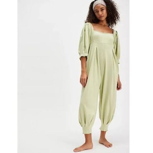 Free People Lotta Love Romper Jumpsuit Womens Sz Small Light Green Square Neck - Picture 1 of 5